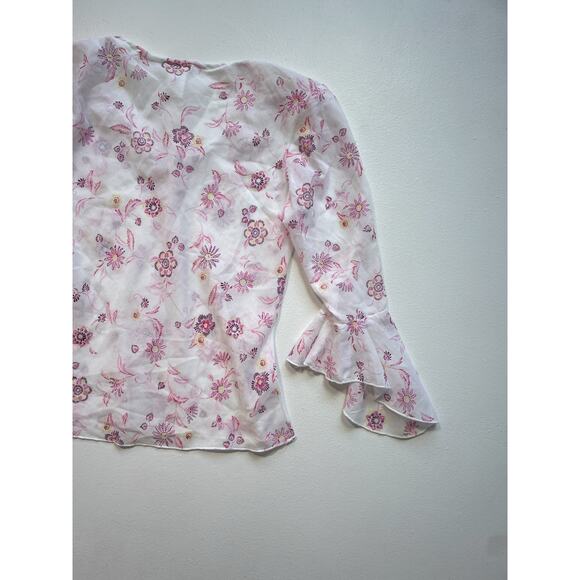 Vinage Y2K 90's Floral Fairy Top Flutter Sleeves / Sz M / Sheer Boho Hippie - Picture 7 of 9
